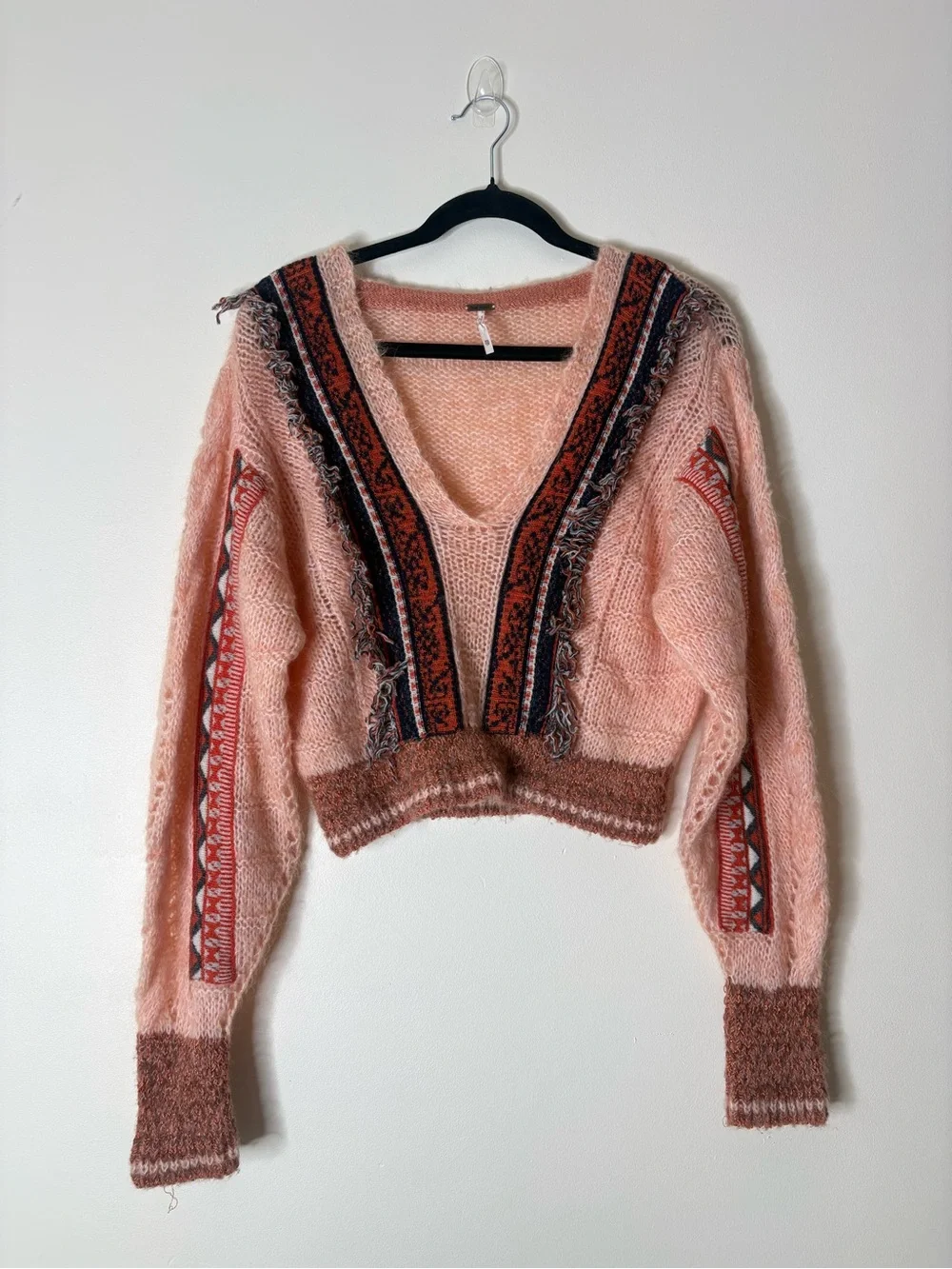 Free People Fringe Passion Fruit Alpaca Sweater Mohair Fringe